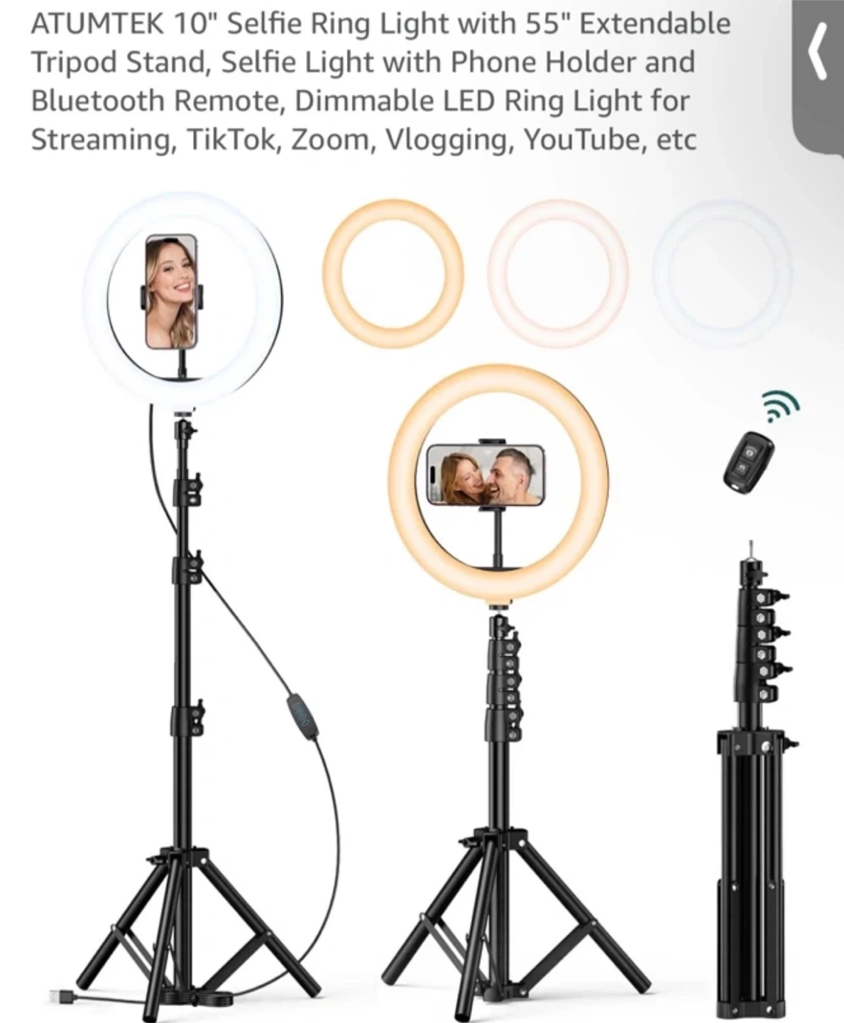 ATUMTEK 10" Selfie Ring Light with 55" Extendable Tripod Stand - photo 2