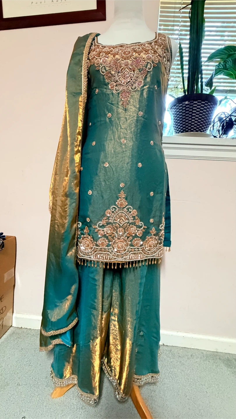 Embellished Teal Sharara Suit with Dupatta - photo 2