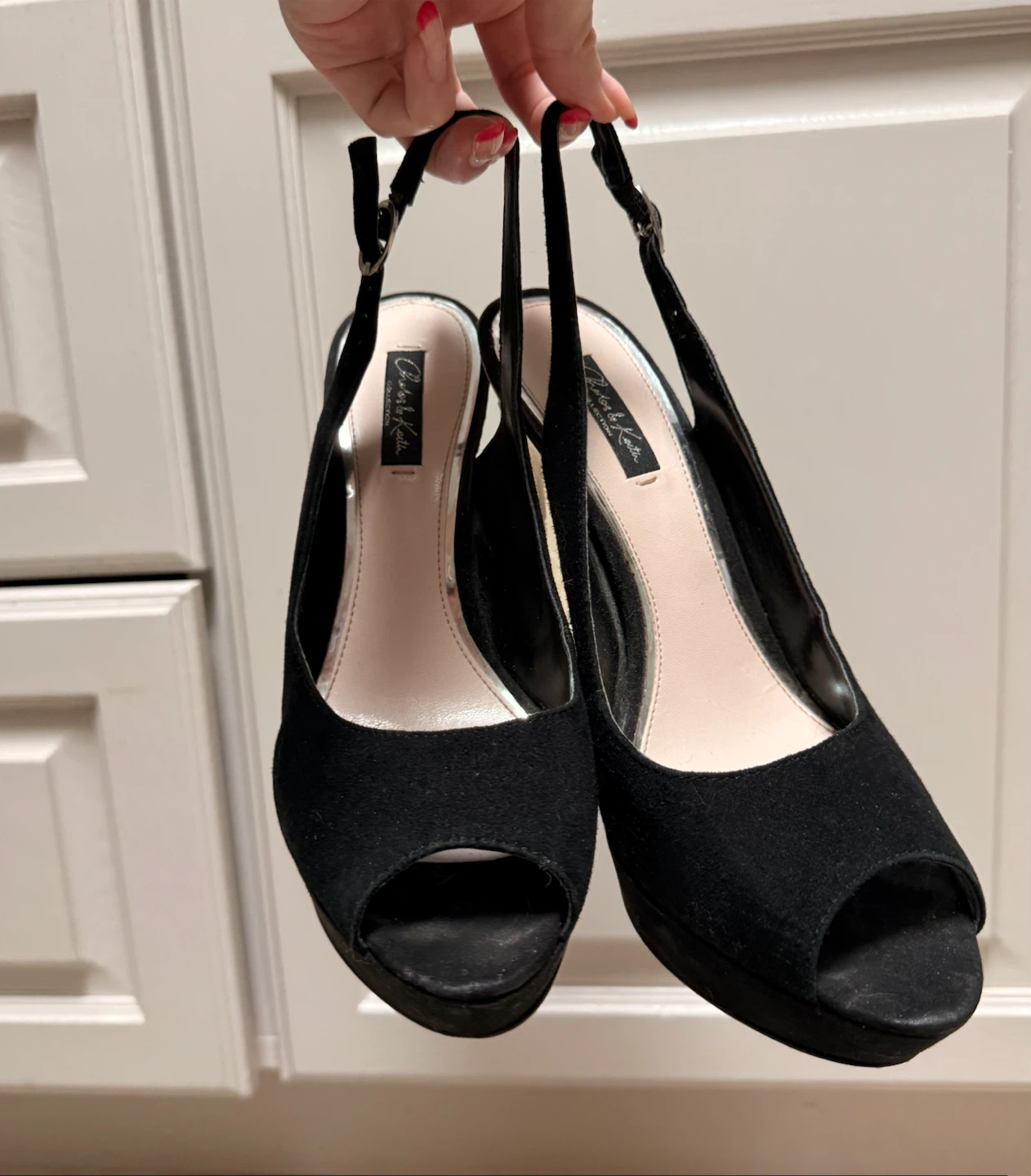 Charles & Keith Black Peep-Toe Slingback Crystal Block Heel - photo 4