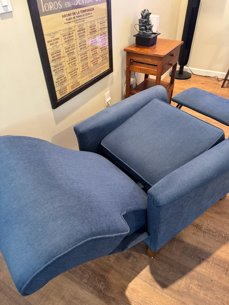 Blue Upholstered Recliner with Ottoman - photo 3