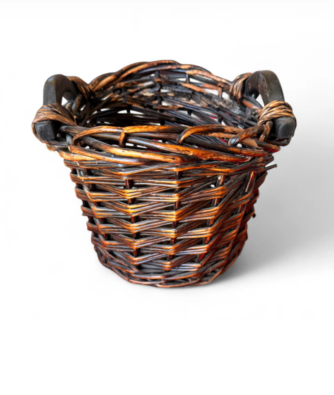 NWOT Handwoven Brown Wicker Round Storage Basket with Handles