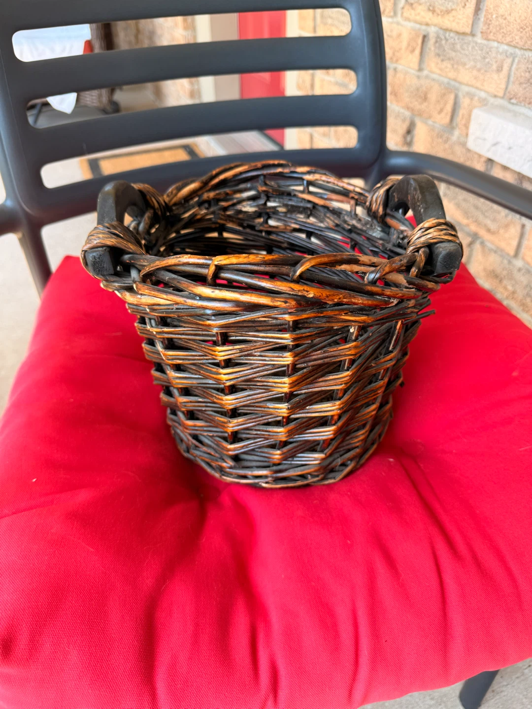 NWOT Handwoven Brown Wicker Round Storage Basket with Handles - photo 5