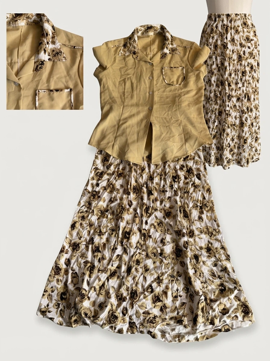 Women's Floral Print Blouse and Skirt Set