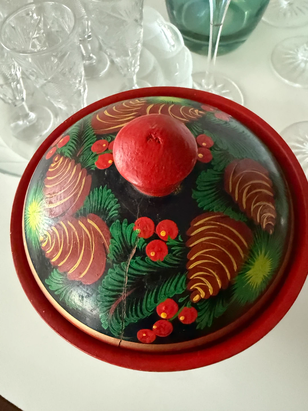 Decorative Wooden Container with Pinecone Design - photo 2