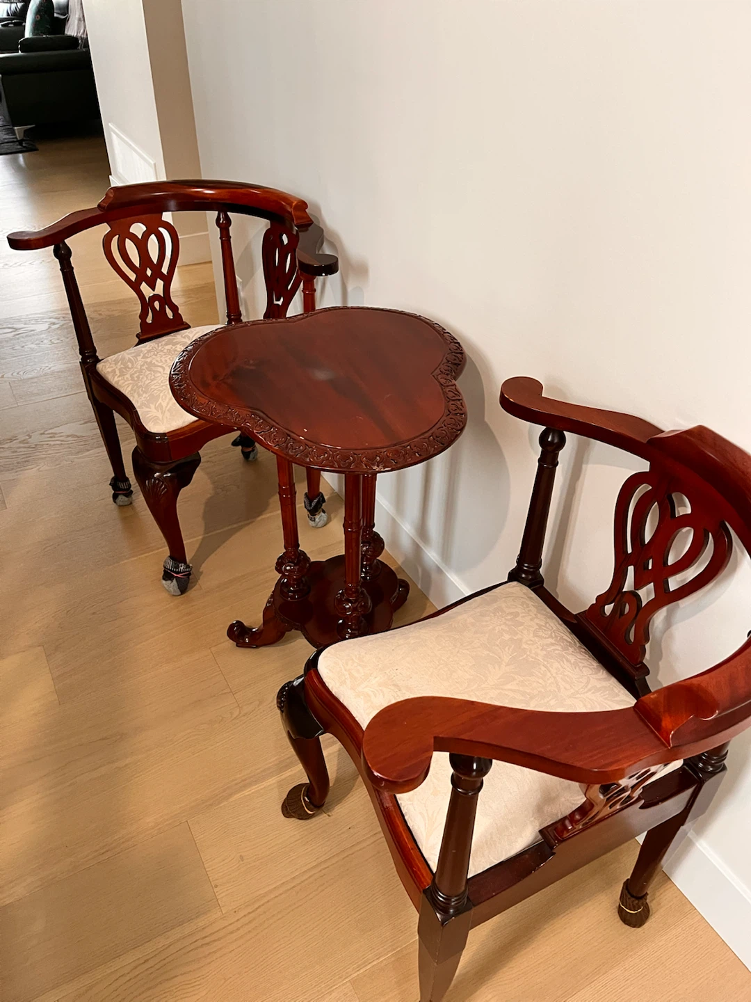 Antique Corner Accent Chairs and Table