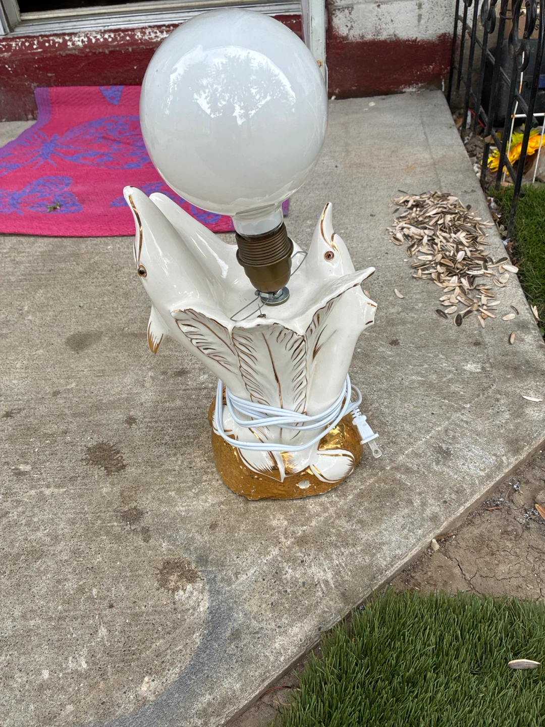 Vintage Ceramic Fish Lamp with Globe Shade - photo 2