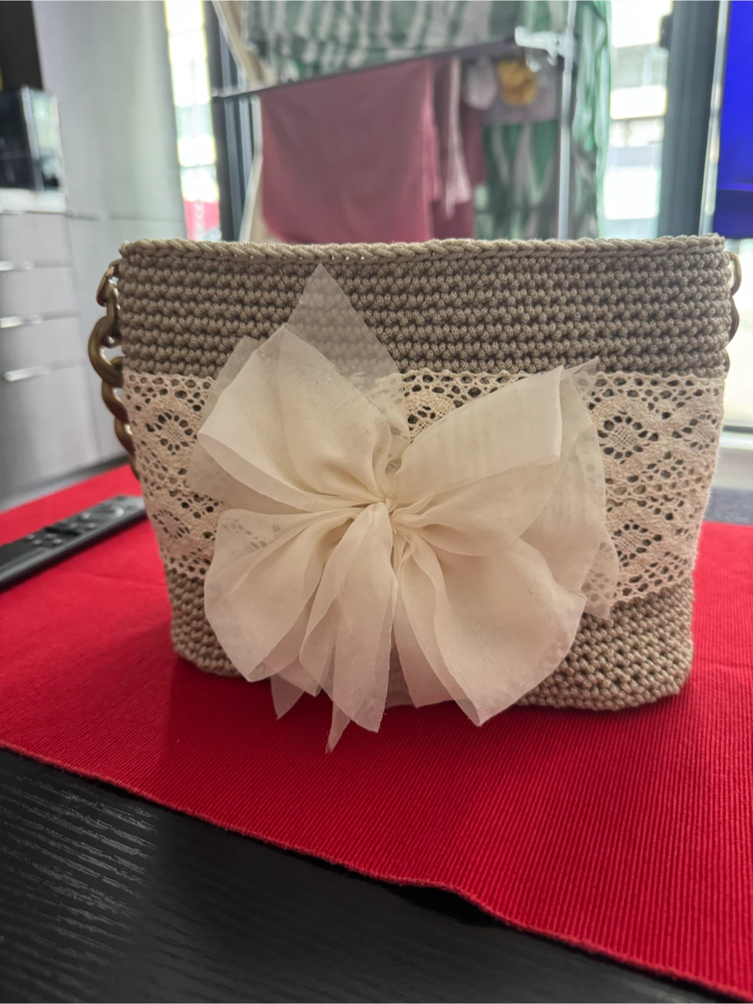 Crocheted Clutch Bag with Lace and Bow - photo 3
