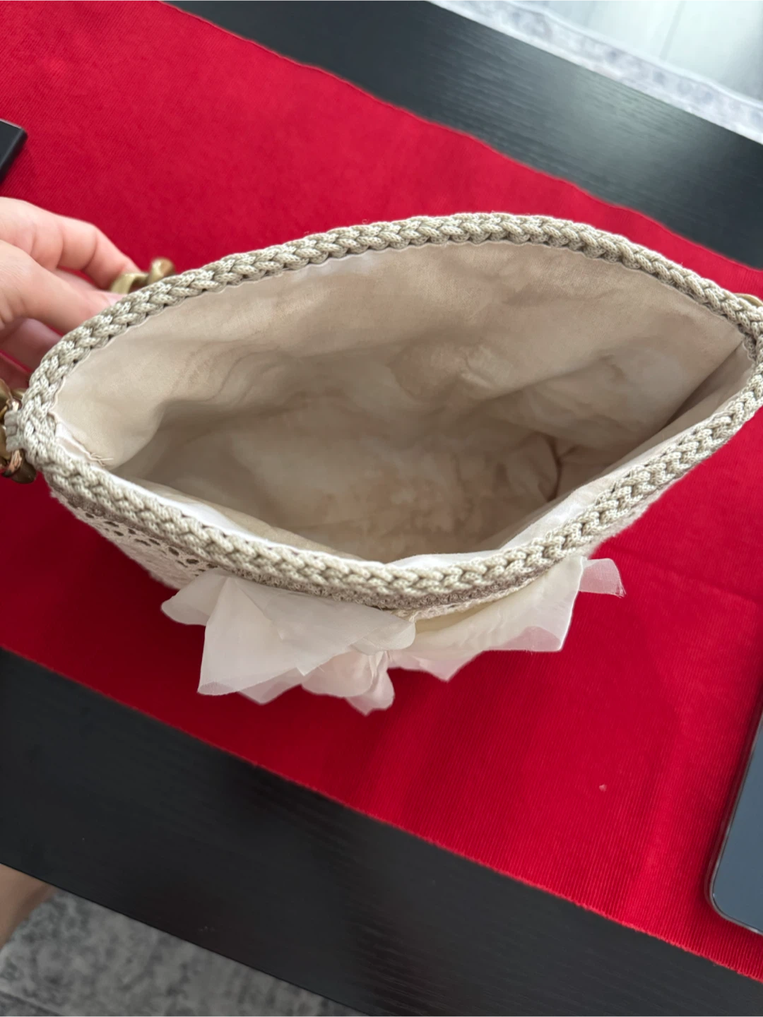 Crocheted Clutch Bag with Lace and Bow - photo 4