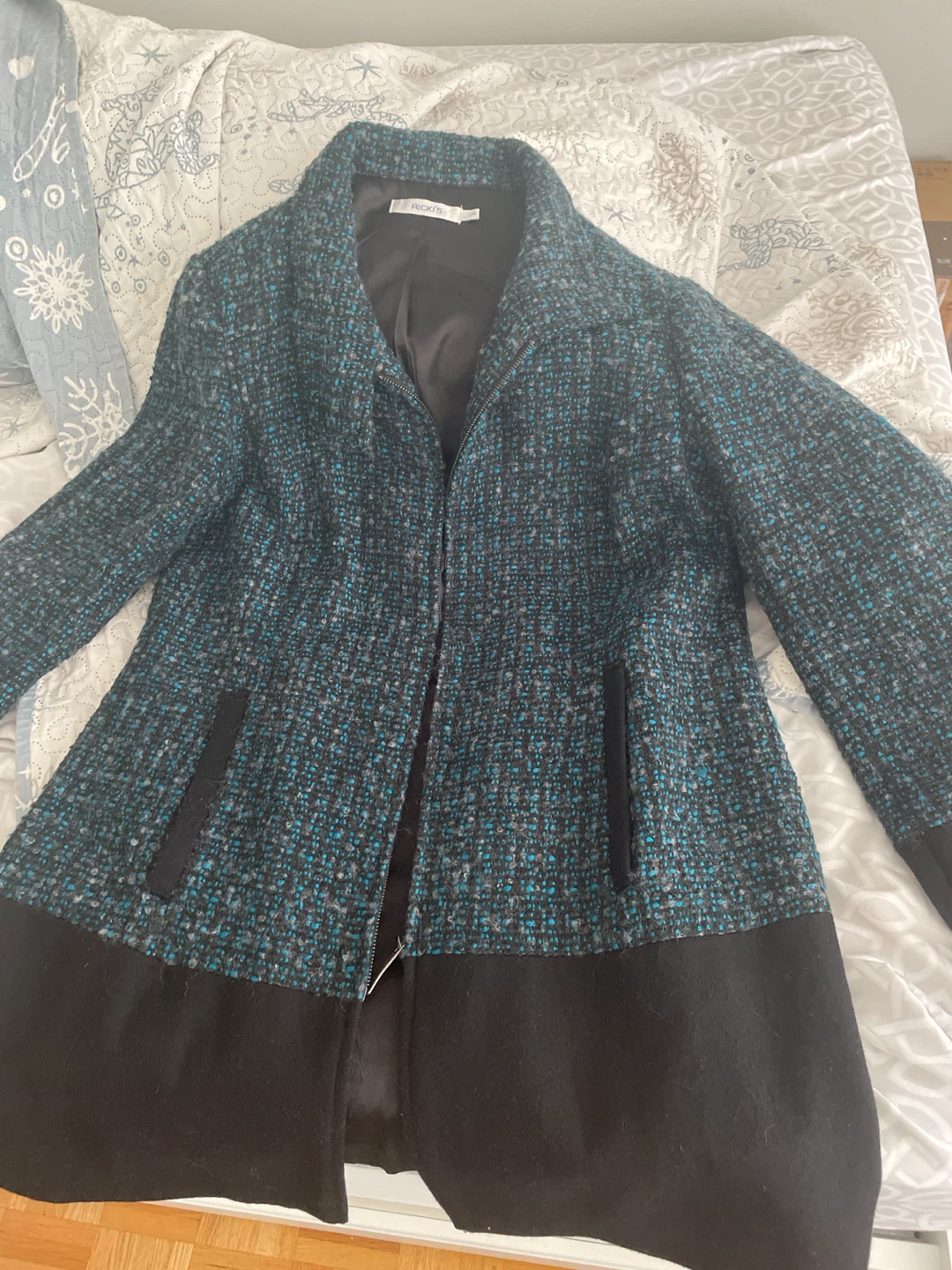 Ricki's Tweed Blazer - Teal/Black - Size L