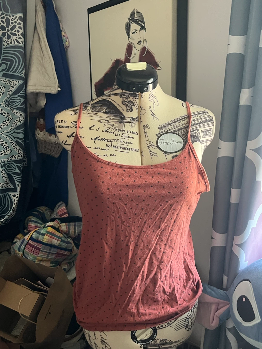 Coral Dot Spaghetti Strap Tank Top
