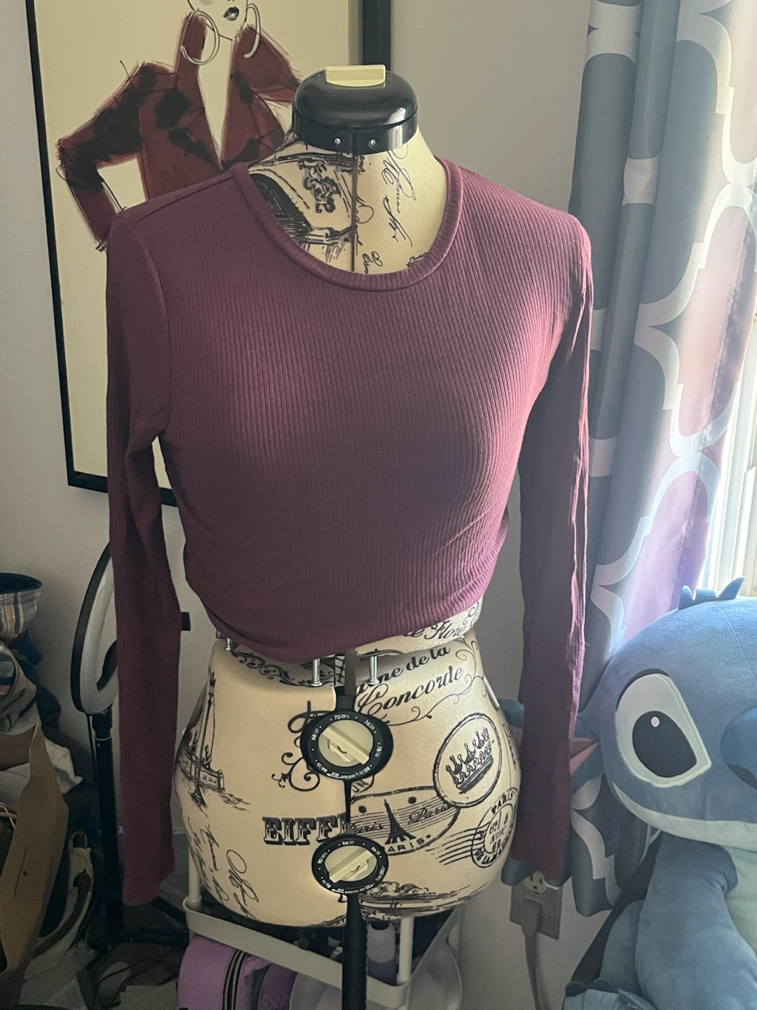 Burgundy Ribbed Long Sleeve Crop Top
