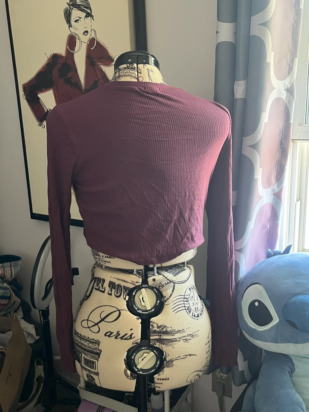 Burgundy Ribbed Long Sleeve Crop Top - photo 2