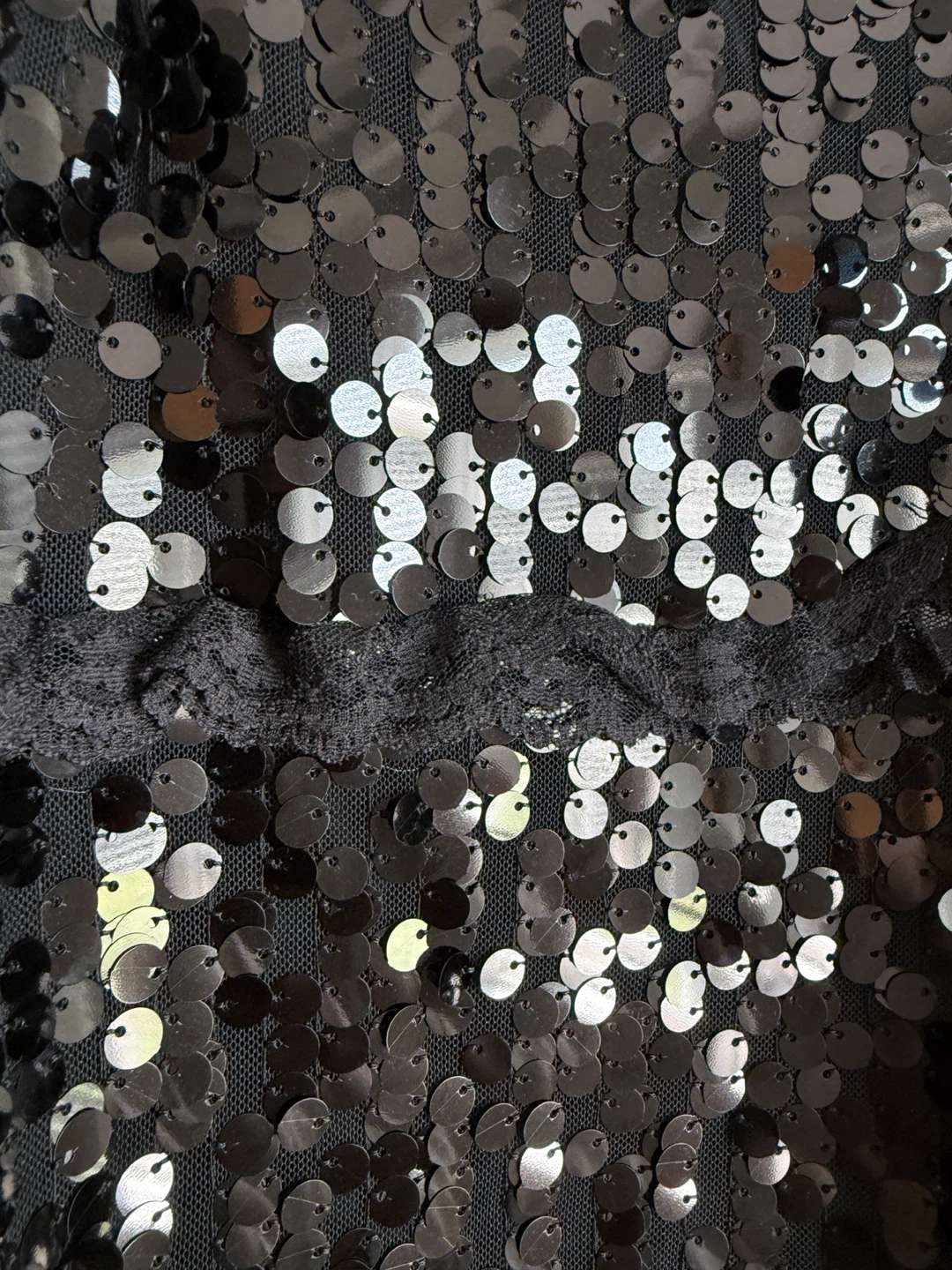 Black Sequin One-Shoulder Dress with Lace Trim - photo 4