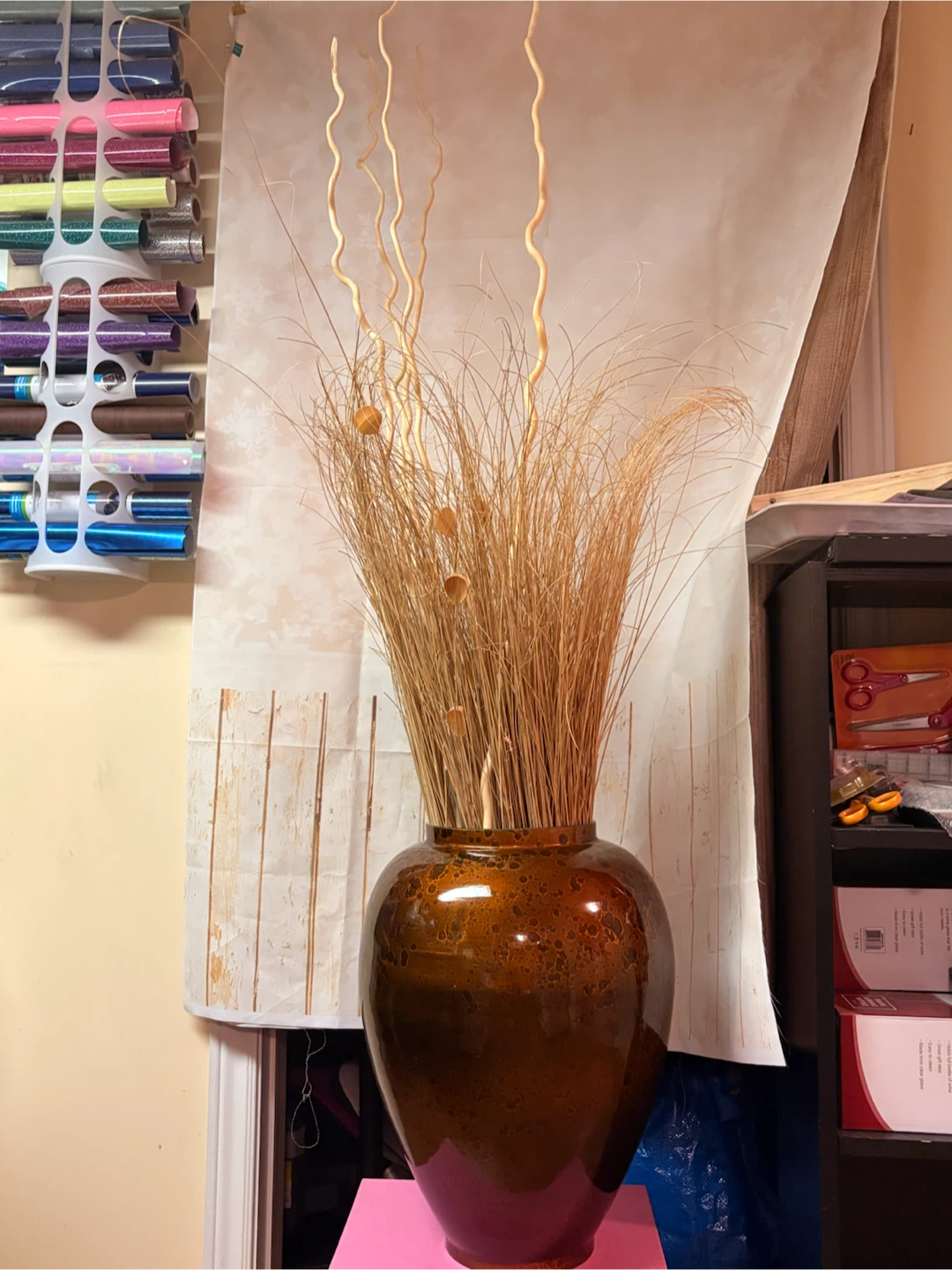 Large Decorative Vase with Dried Stems