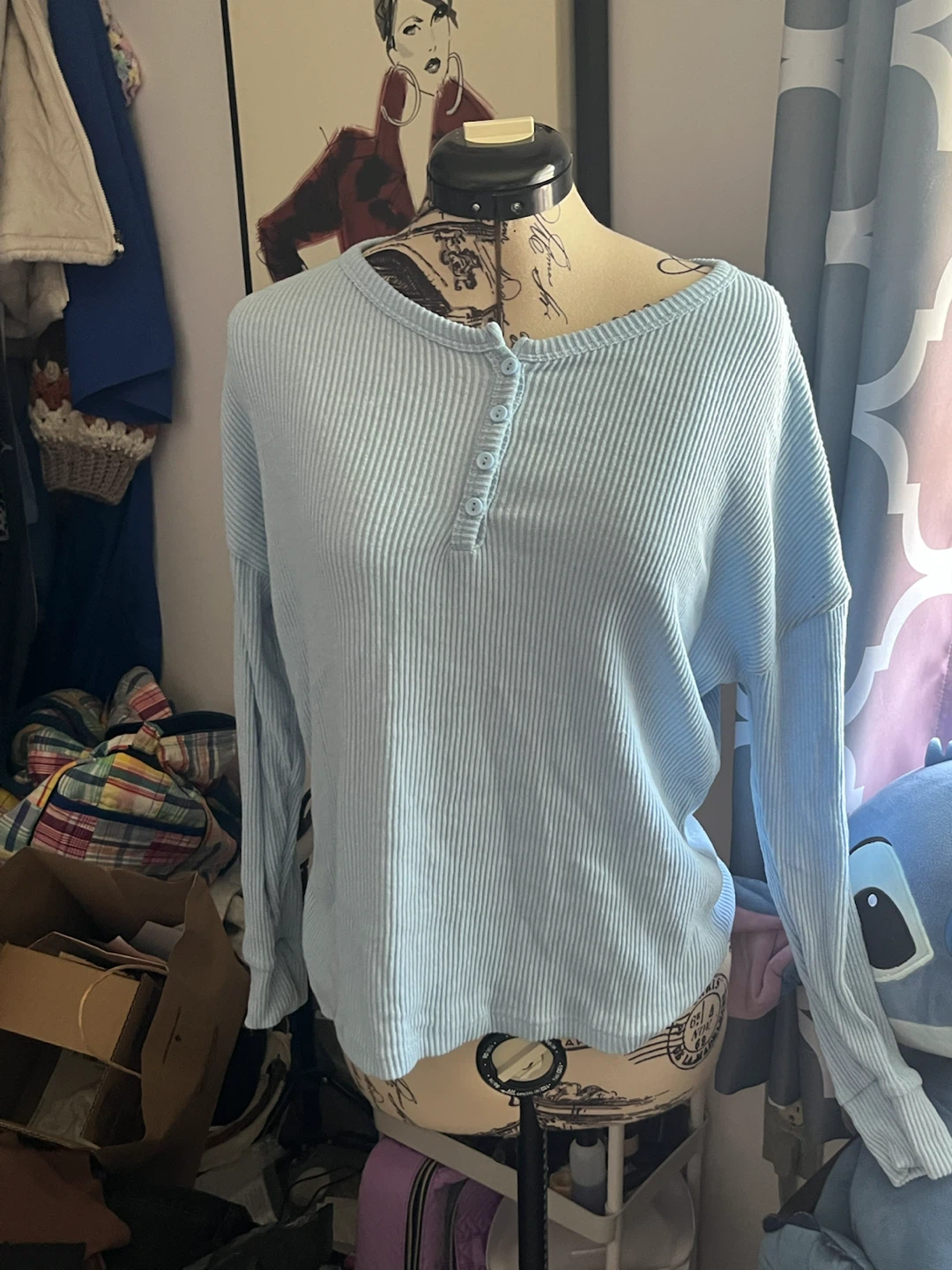 Light Blue Long Sleeve Henley Top
