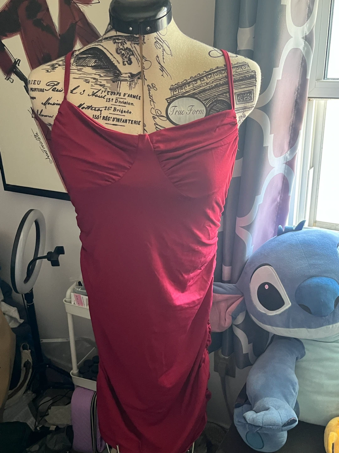 Red Ruched Bodycon Dress