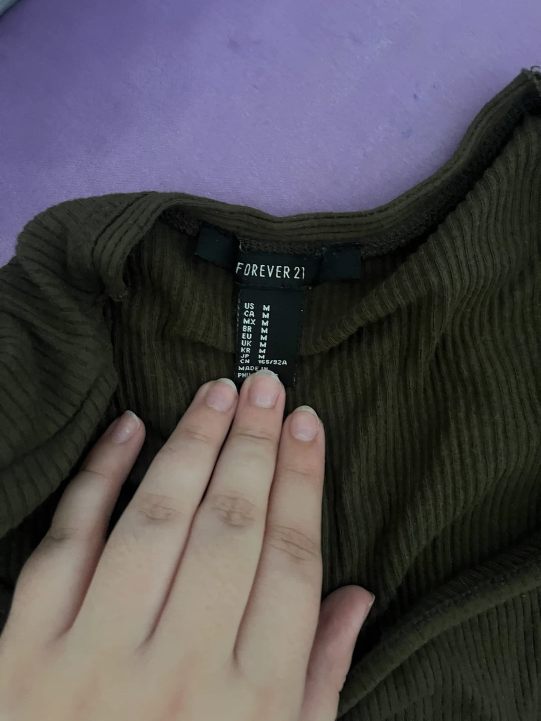 Forever 21 Ribbed Long Sleeve Bodysuit - Olive Green - Size M - photo 2