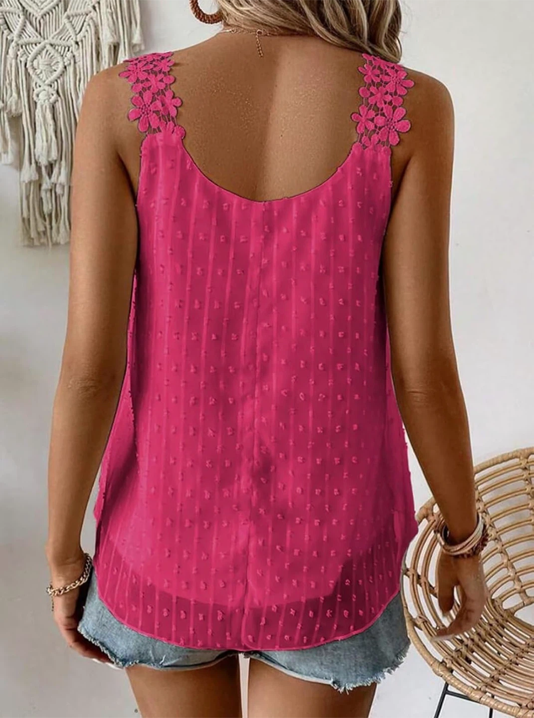 XXL Women's Pink Sleeveless Lace Trim Tank Top - photo 2