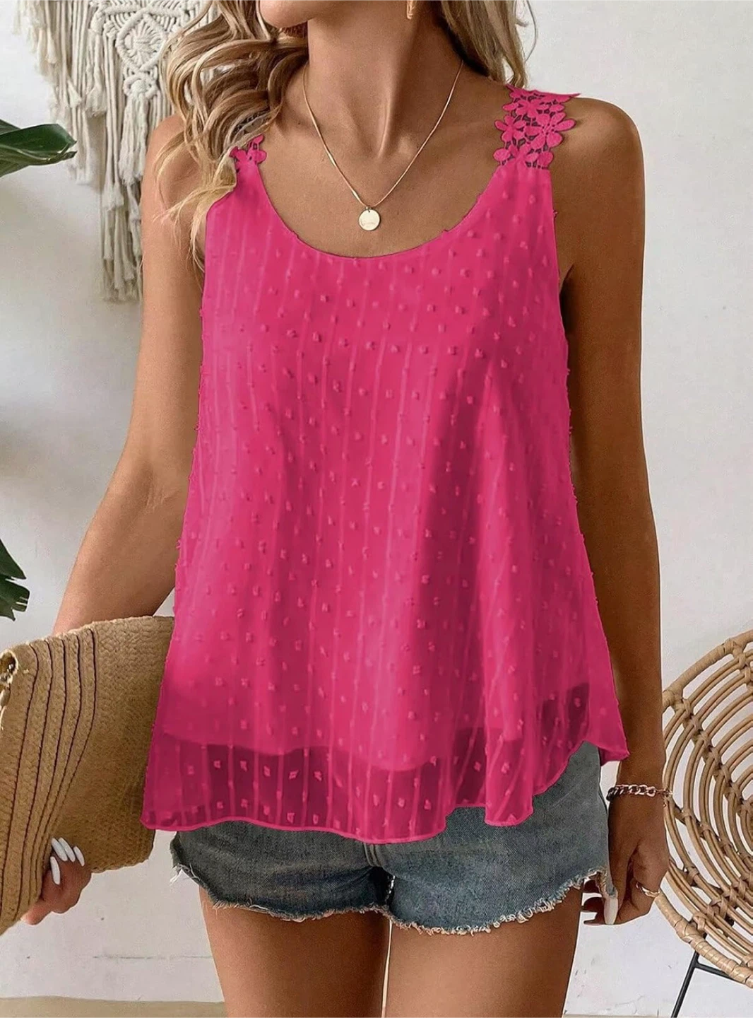 XXL Women's Pink Sleeveless Lace Trim Tank Top - photo 3