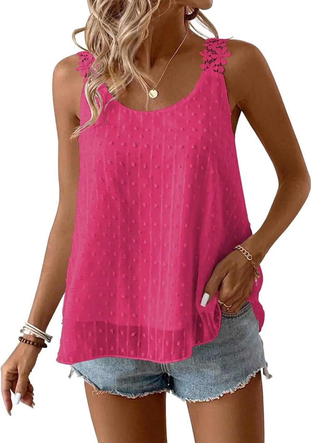 XXL Women's Pink Sleeveless Lace Trim Tank Top - photo 4