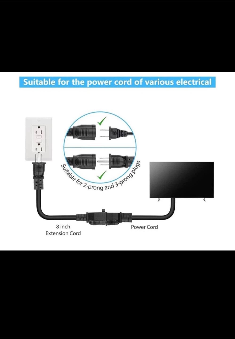 K KASONIC - 8 inch Short Extension Cords - photo 5