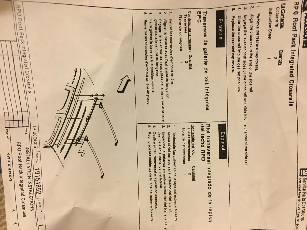 GM/CHEVY AVALANCHE ROOF RACK CROSS BAR