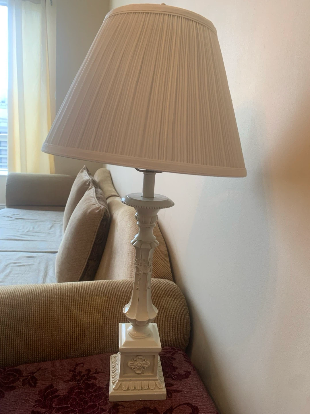 White Table Lamp with Decorative Base