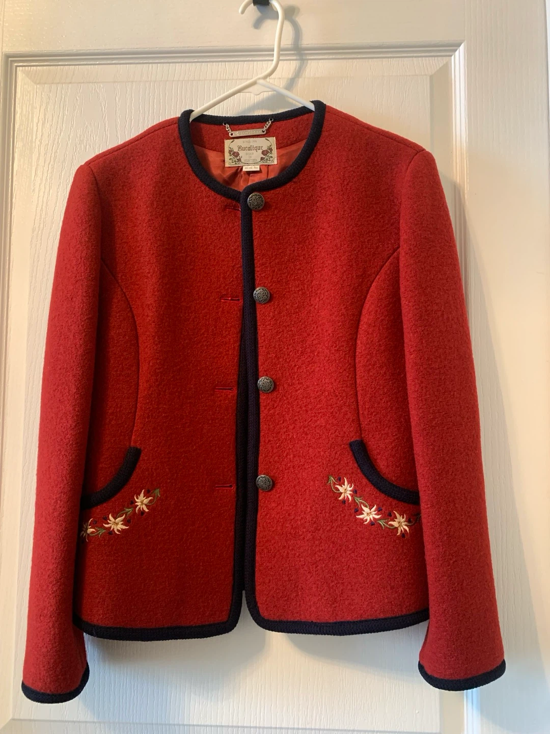 Bucalique Red Wool Blend Embroidered Jacket