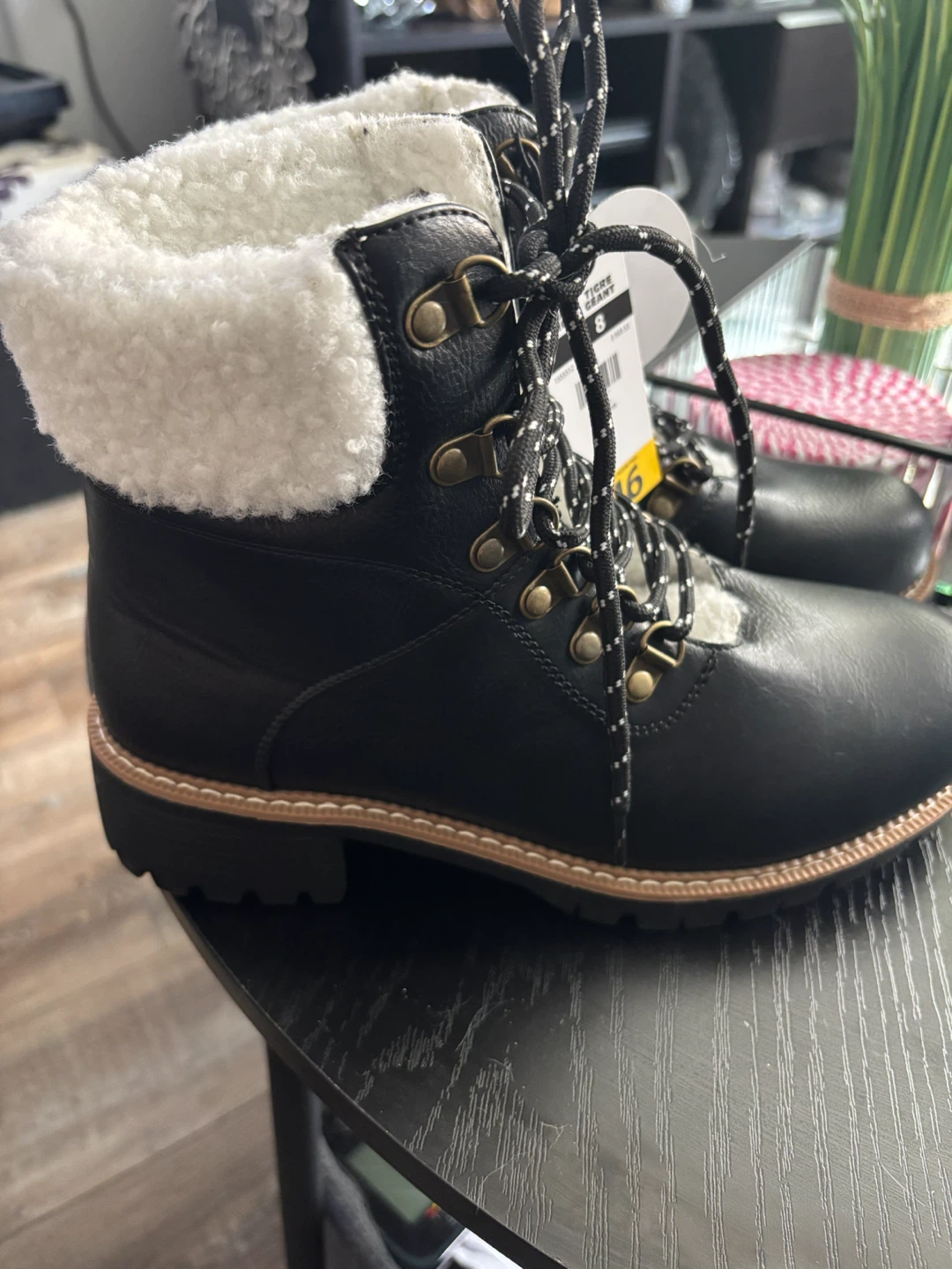 Black Sherpa Lined Lace-Up Boots