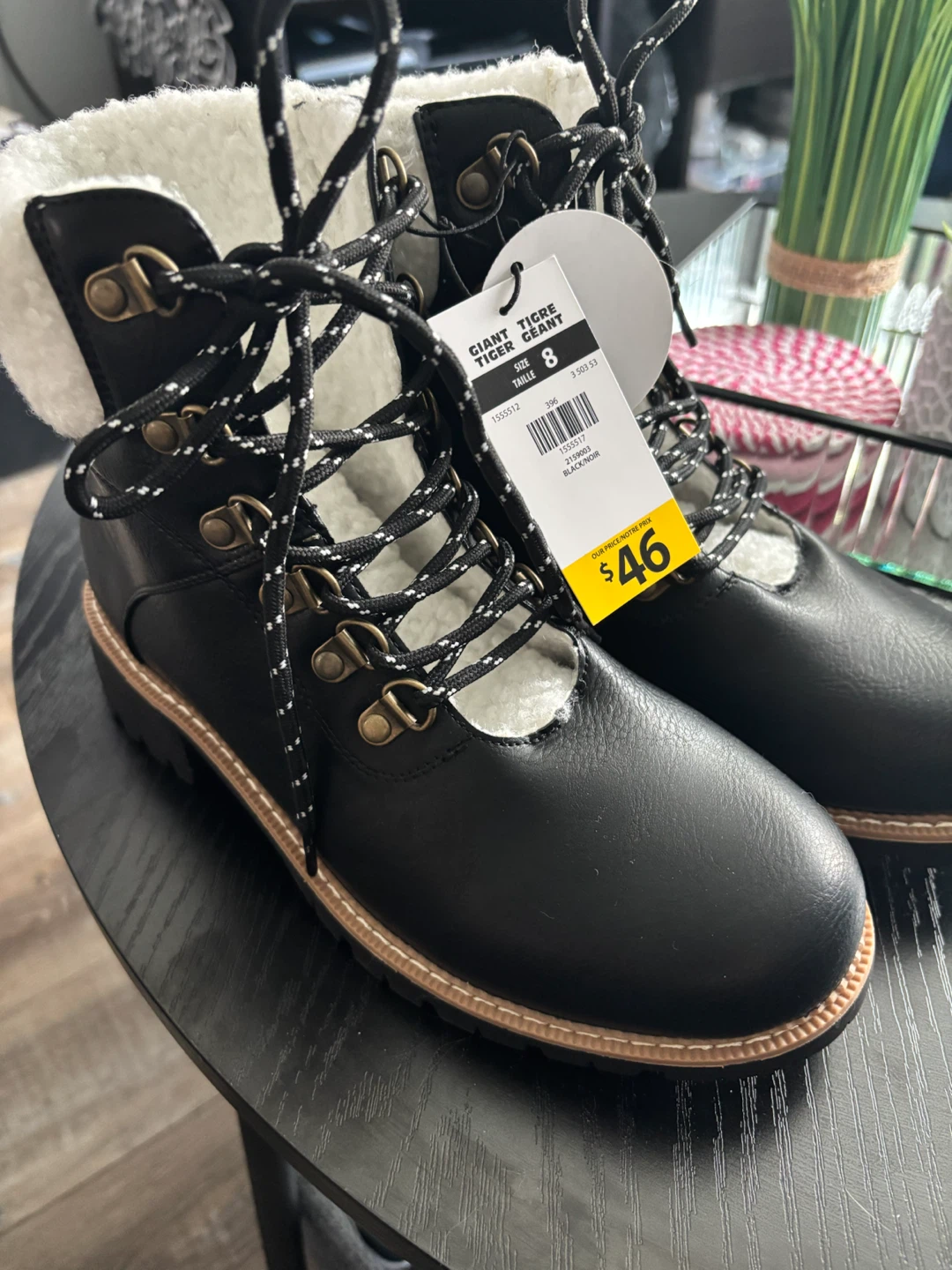 Black Sherpa Lined Lace-Up Boots - photo 2