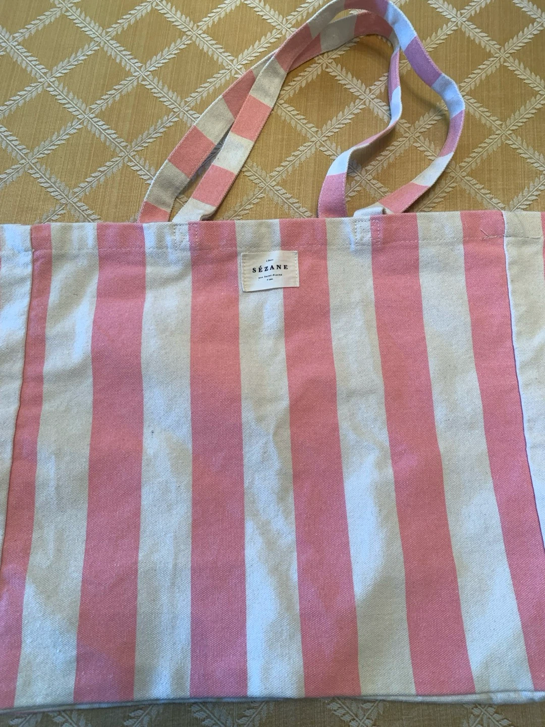 SÉZANE Pink and White Striped Canvas Tote Bag