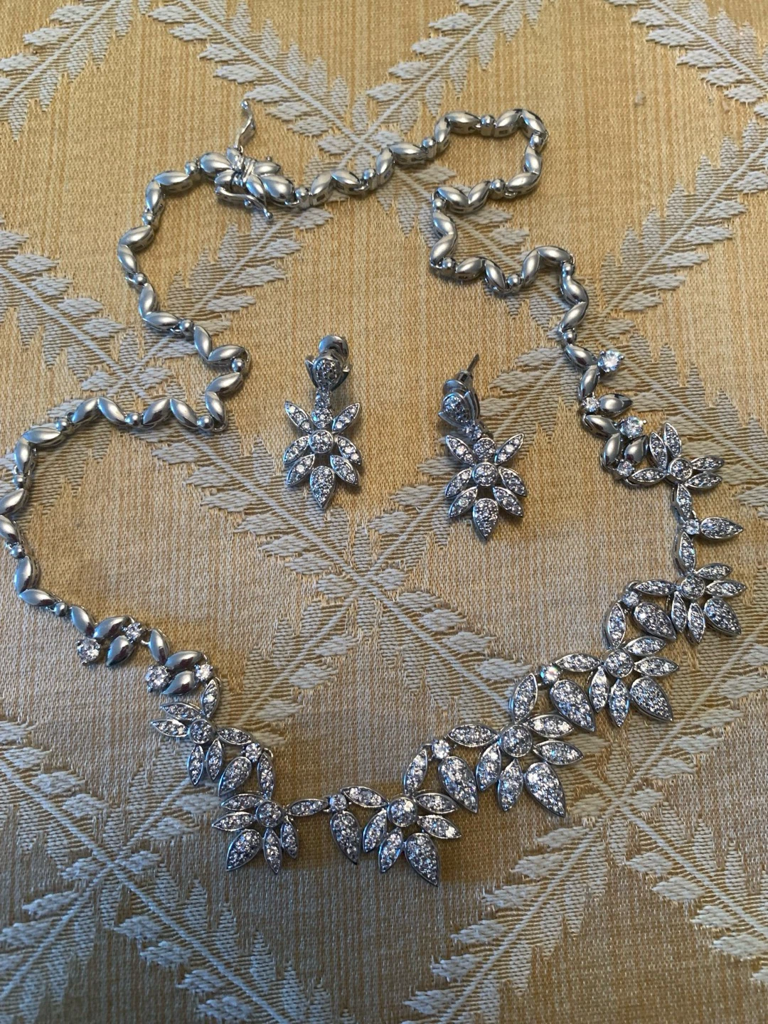 Heart and Crown Necklace with Pearl and Matching Earrings Set