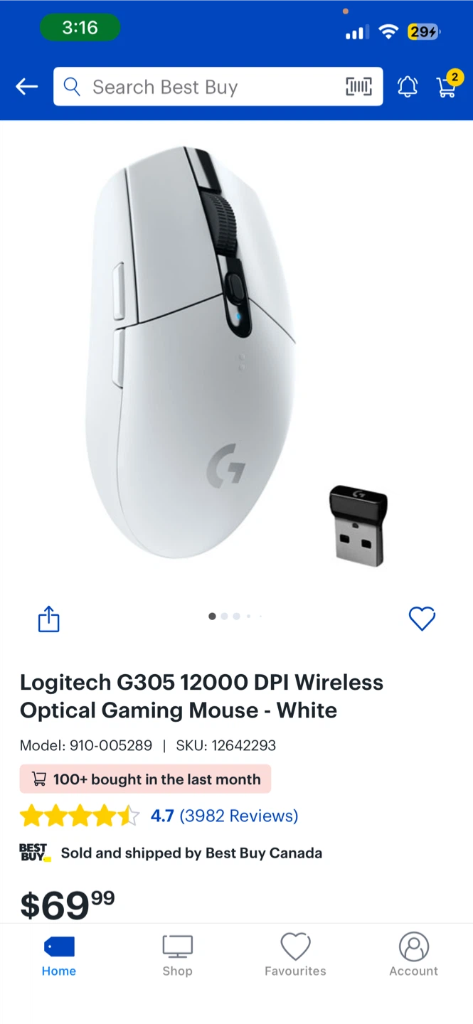 Logitech G305 Wireless Optical Gaming Mouse - White