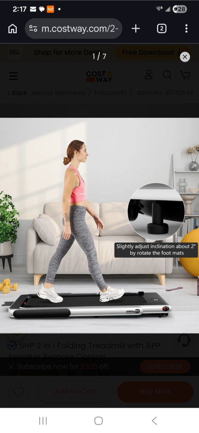 Costway SuperFit 2.25HP Folding Treadmill with APP