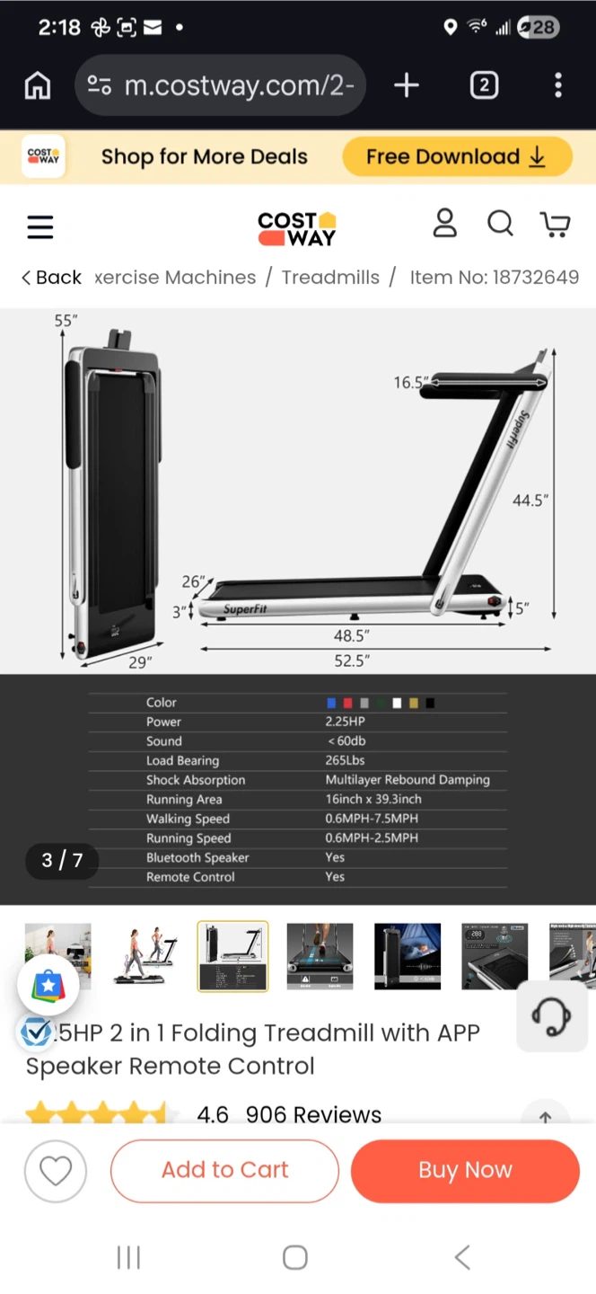 Costway SuperFit 2.25HP Folding Treadmill with APP - photo 2