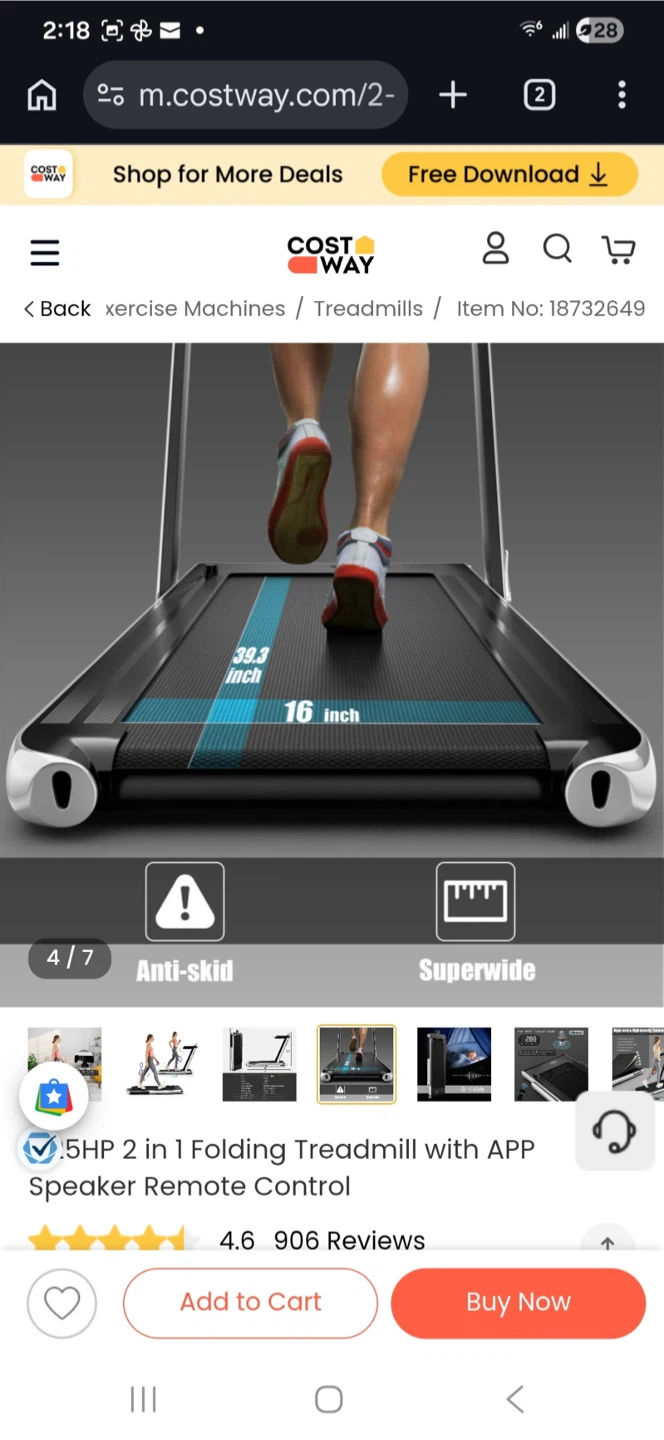 Costway SuperFit 2.25HP Folding Treadmill with APP - photo 3