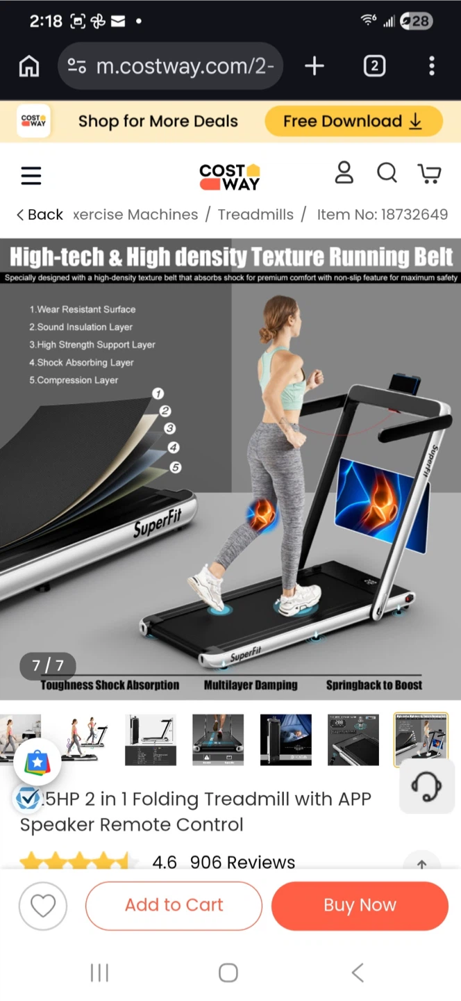 Costway SuperFit 2.25HP Folding Treadmill with APP - photo 4