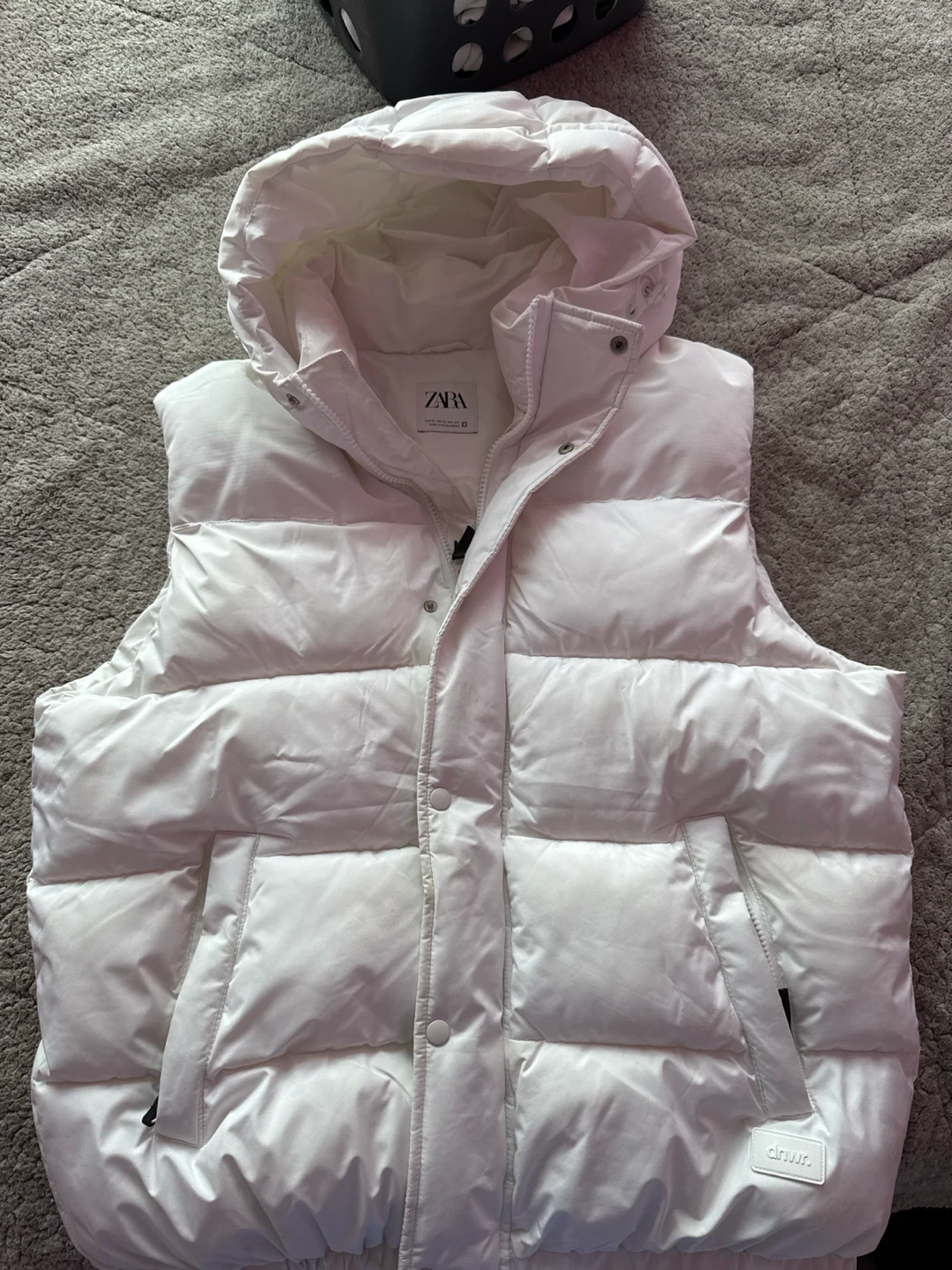 White Zara Puffer Vest with Hood