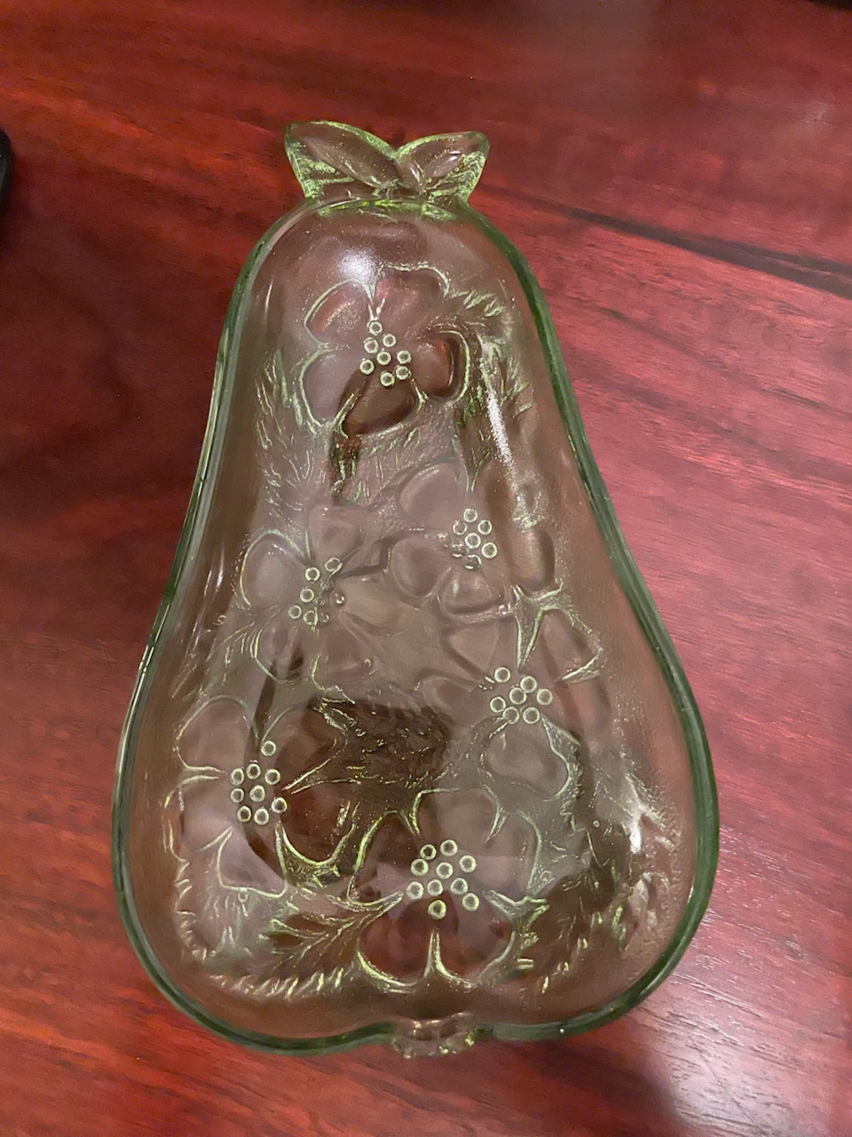 Glass Pear-shaped Dish with Floral Embossing