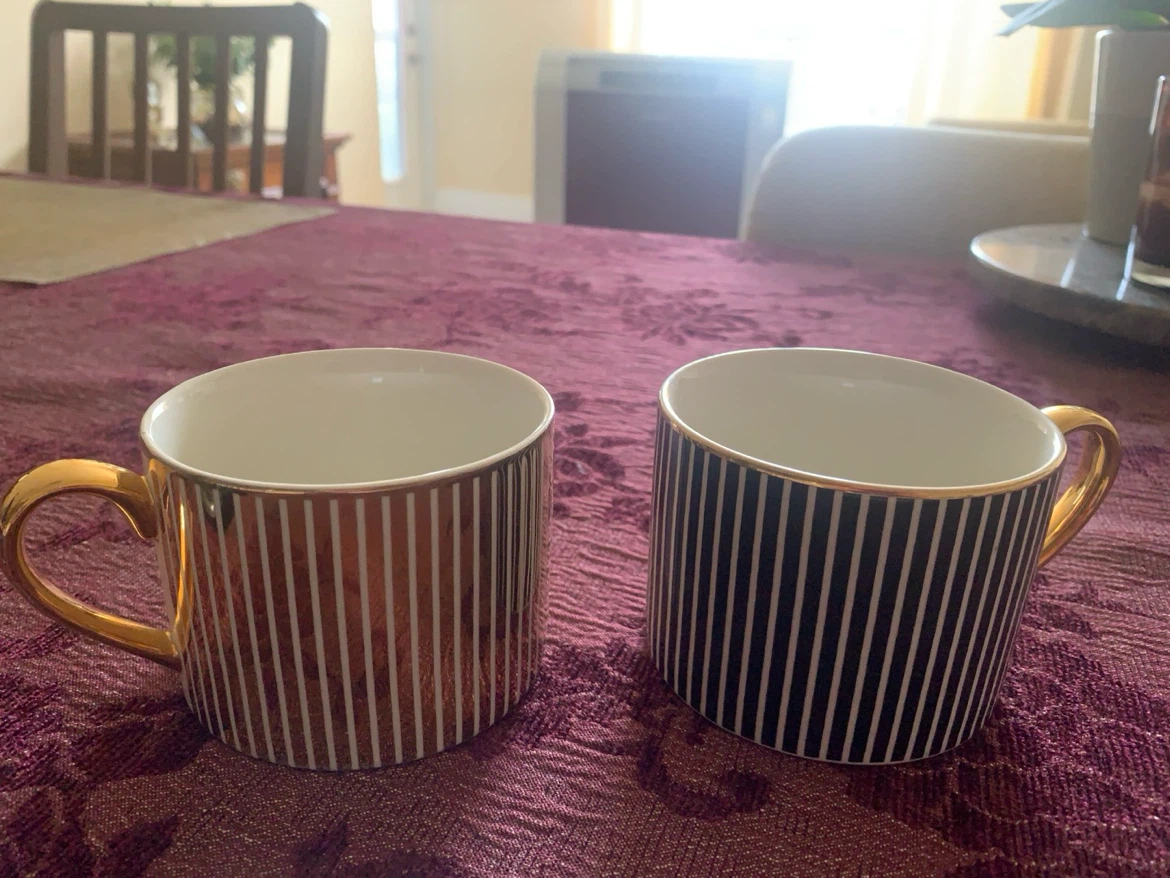 Set of 2 Striped Mugs with Gold Handles