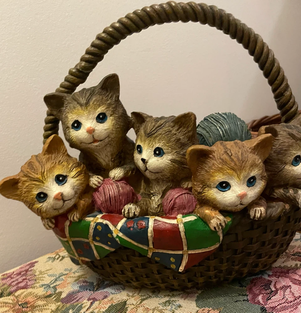 Kittens in Basket Figurine