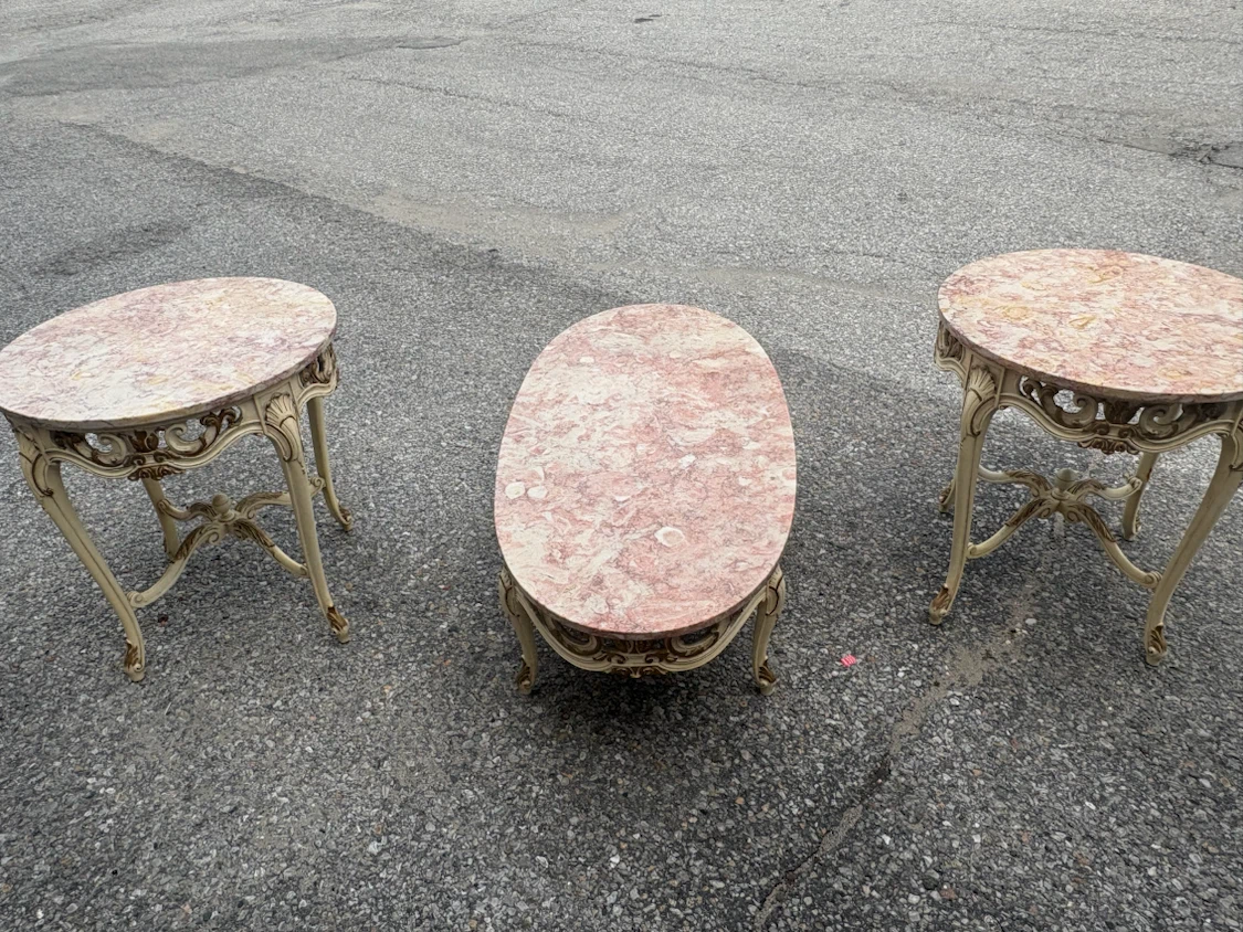 Free delivery used Set of 3 Ornate Marble Top Accent Tables