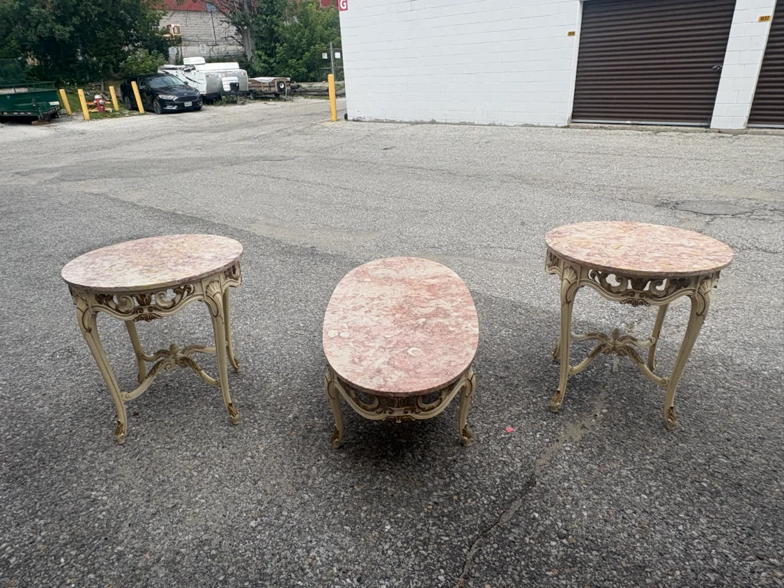 Free delivery used Set of 3 Ornate Marble Top Accent Tables - photo 2