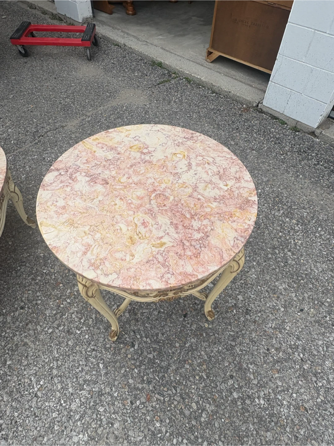 Free delivery used Set of 3 Ornate Marble Top Accent Tables - photo 3