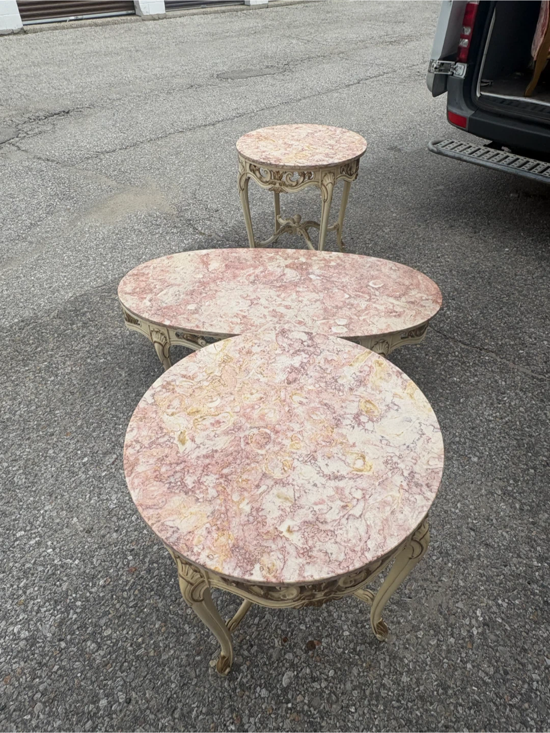 Free delivery used Set of 3 Ornate Marble Top Accent Tables - photo 4