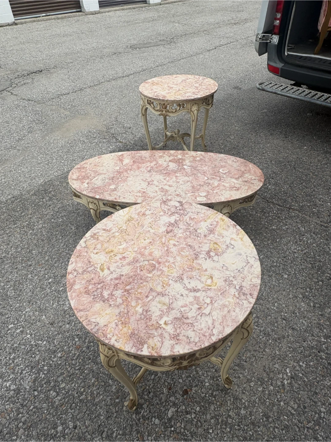 Free delivery used Set of 3 Ornate Marble Top Accent Tables - photo 5