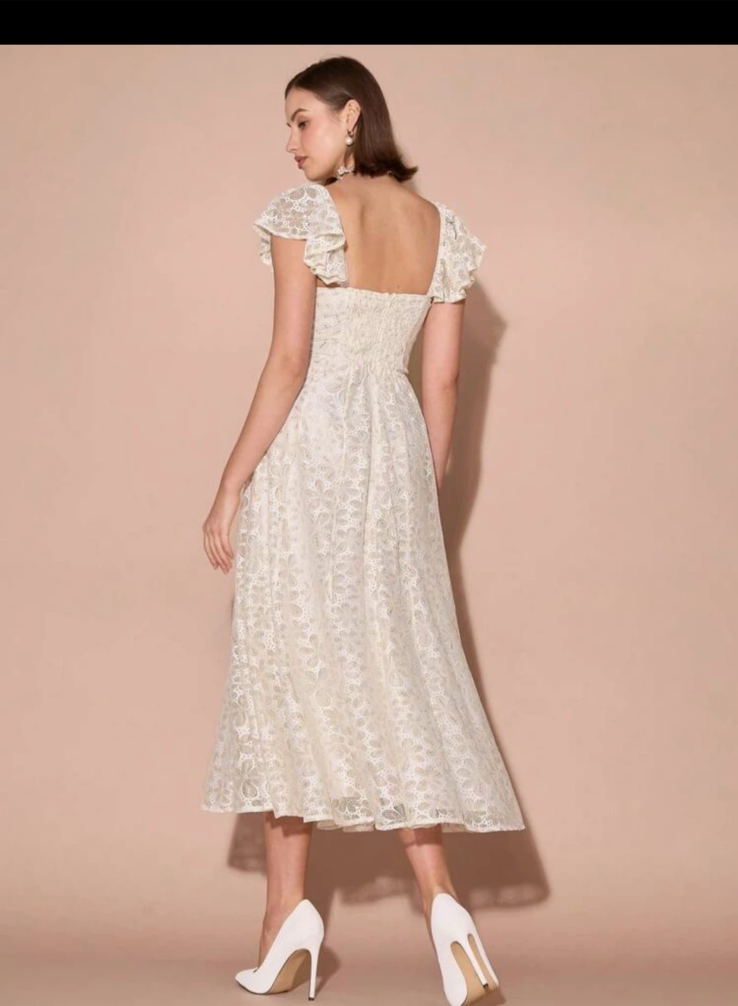 White Lace Flutter Sleeve Dress - photo 3