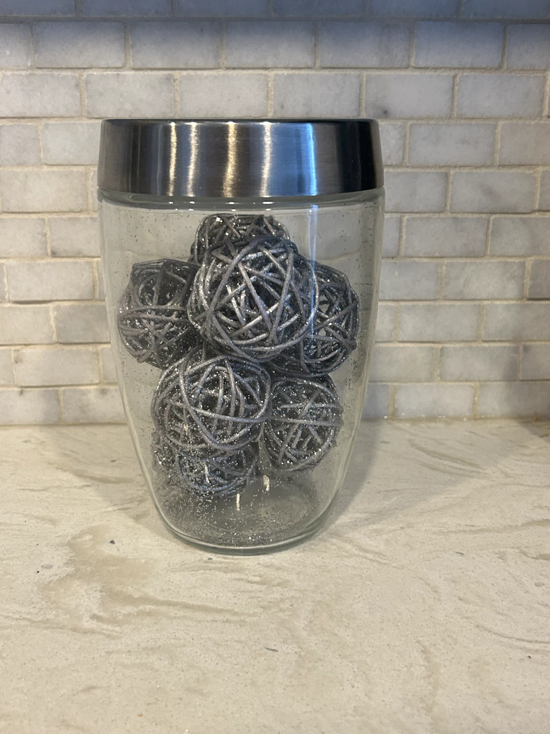 Decorative sparkly orbs in bowl and glass jar - photo 3