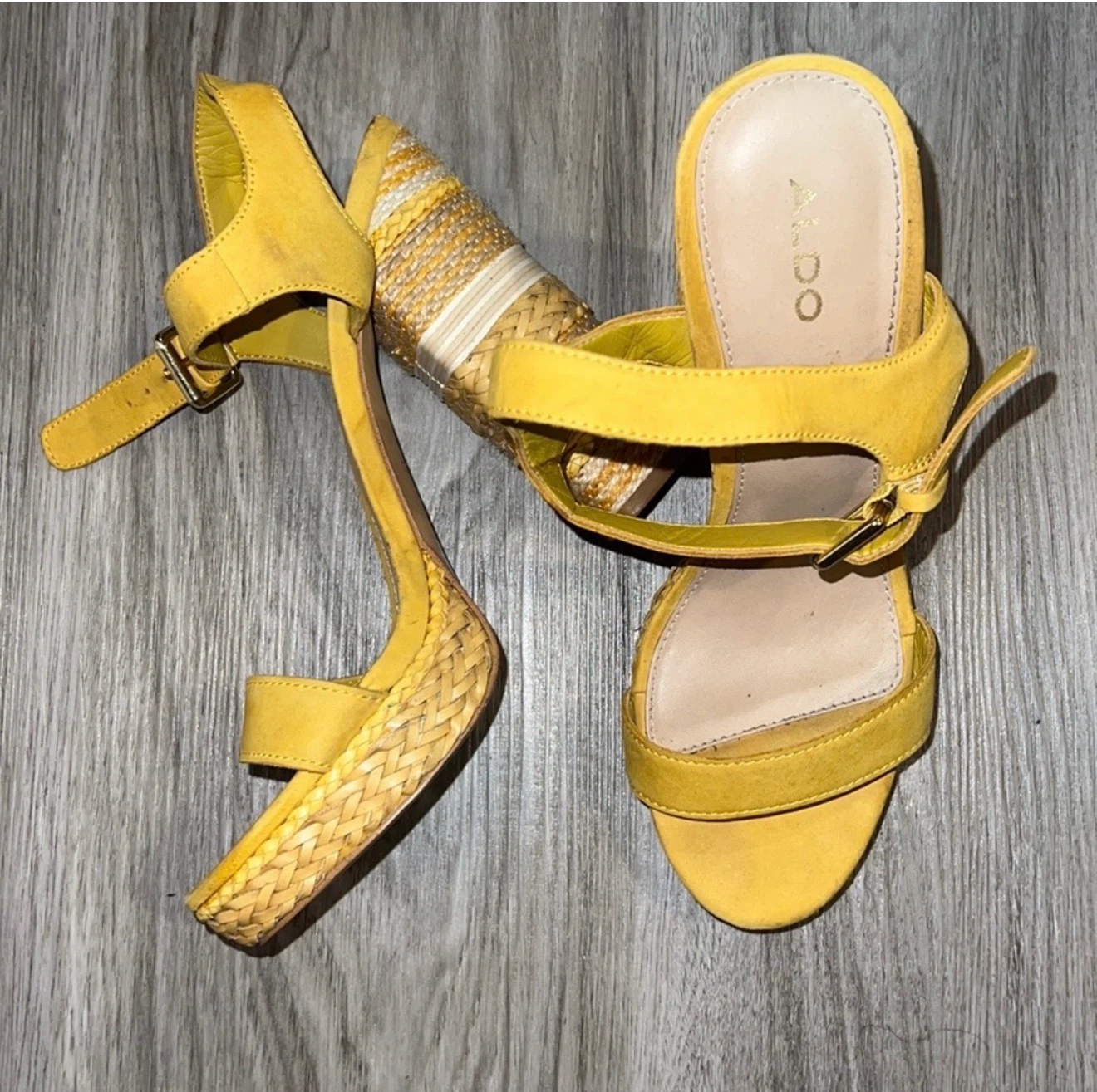ALDO Yellow Wedge Sandals Women's Size 8