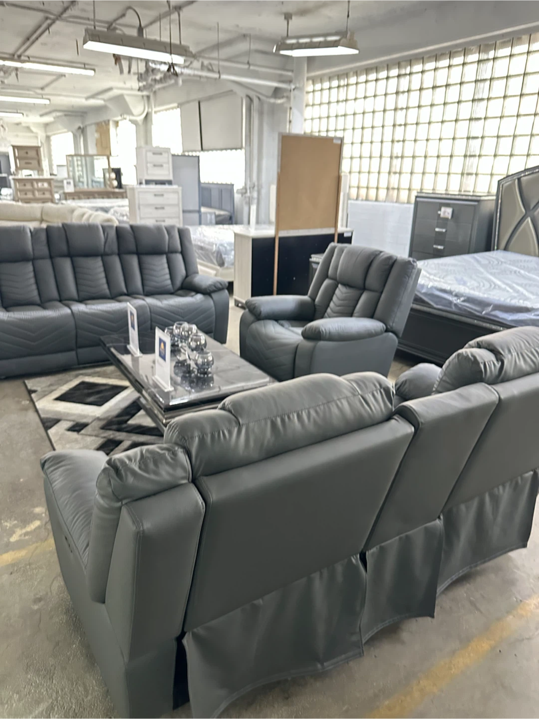 Grey sofa and loveseat